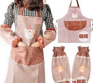 F485 防油卡通小熊袖套長袖防水圍裙罩衣套裝 時(shí)尚實(shí)用的廚房伴侶